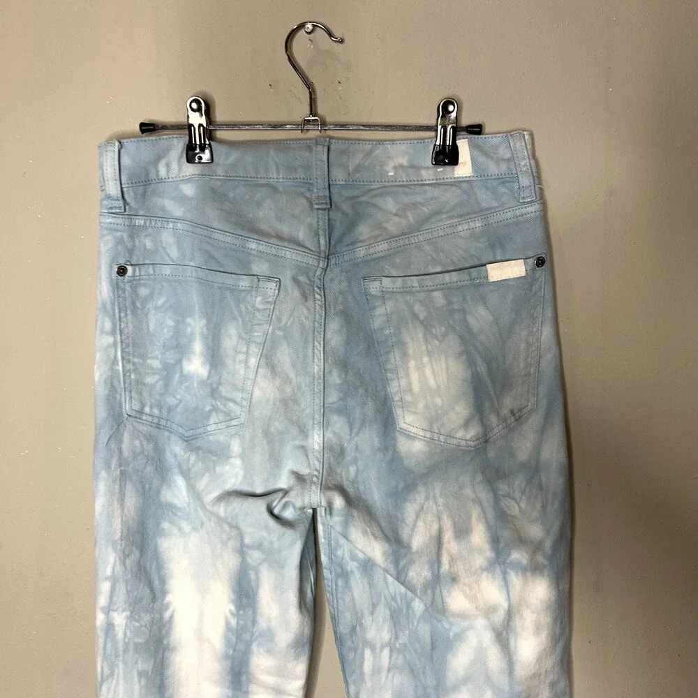 7 For All Mankind High‎ Waist Cropped Straight Cloud Wash Tye Dye Jeans Size 29
